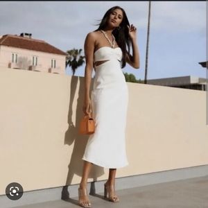 Zara white cream chain neck cut out midi maxi dress summer cocktail